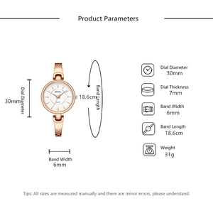 Paramètres détaillés de la montre à quartz fine en or rose pour femmes avec cadran de 30 mm
