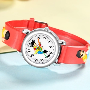 Détails de la montre de sport rouge pour enfants avec motif football et bracelet silicone