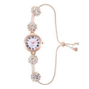 Orologio elegante donna oro rosa con cinturino a fiori di strass e numeri romani