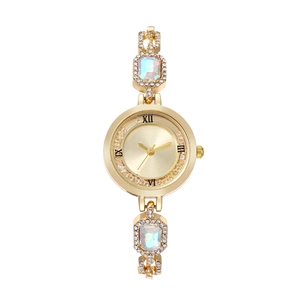 Orologio al quarzo dorato da donna con catena di strass e pietre opali sul quadrante