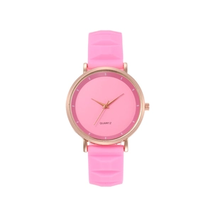 Orologio al quarzo con cinturino in silicone rosa, cassa in metallo oro rosa e quadrante