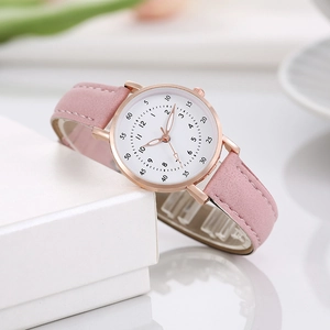 Women Quartz Watch Rose Gold Alloy Case Suede Faux Leather Strap Minimalist Arabic Numerals Dual Scale Dial Fashion