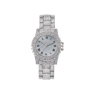 Montre de luxe pour femme en argent sertie de diamants et cadran à chiffres romains