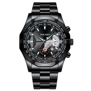 Montre chronographe pour homme en acier inoxydable noir avec grand cadran et date