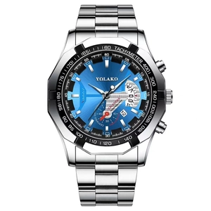 Montre de sport YOLAKO pour hommes avec cadran bleu et bracelet en acier