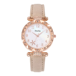 Women's Inschic quartz watch with rose gold starfish bezel and beige suede leather strap