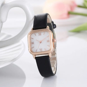 Women Quartz Watch Square Alloy Case Faux Leather Strap Roman Numerals Retro Minimalist Elegant Wristwatch For Ladies