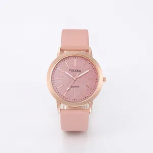 Pink fashion quartz watch with rose gold case and glitter dial for women