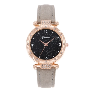 Detailed close-up of Geneva starry sky watch dial with rose gold case and rhinestone accents