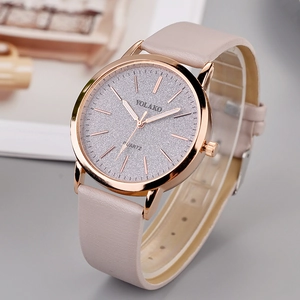 Women Quartz Watch Rose Gold Alloy Case Faux Leather Strap Ultra Thin Starry Sky Frosted Dial Casual Fashion Wristwatch