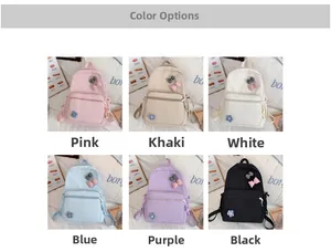 Multiple colors of large school backpacks with cute bow and flower charms for kids