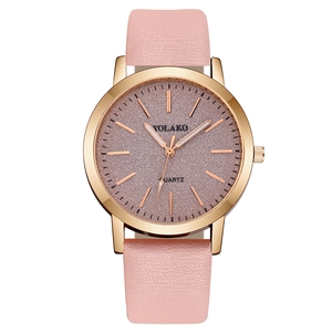 Minimalist quartz watch for women with pink leather strap and rose gold sand dial