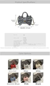 Detailed size chart and multi-color view of stylish quilted crossbody bag with bow