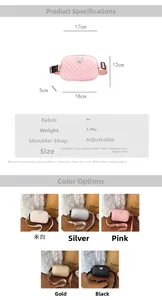 Detailed size specifications for quilted mini waist bag with metal butterfly buckle