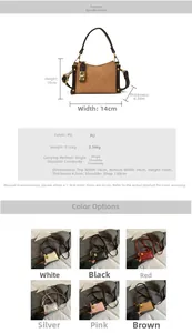 Size chart for girls quilted PU leather handbag with six color options and dimensions