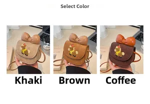 Detailed comparison of khaki, brown and coffee mini bags with cute bow and animal embroidery