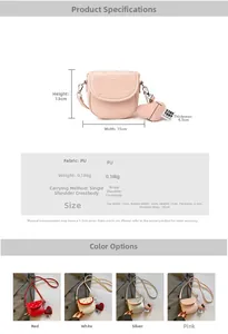 Vue détaillée du mini sac bandoulière en PU avec broderie cœur et dimensions du sac