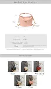 Tableau des tailles et collection de mini sacs matelassés en plusieurs coloris divers