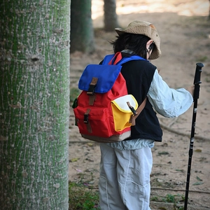 Outdoor kids hiking backpack in colorful block design for travel and adventure