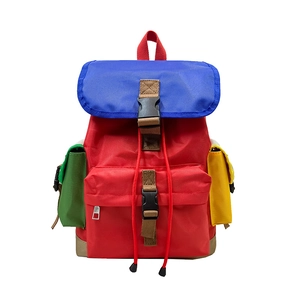Kids outdoor hiking backpack with vibrant multi-color patchwork and waterproof nylon fabric
