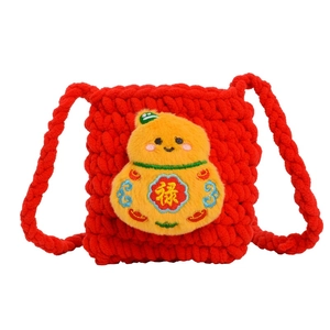Sac à bandoulière en crochet rouge pour enfants avec broderie de gourde chanceuse