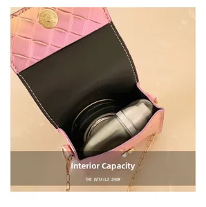 Detail showing internal capacity of mini gradient bow crossbody bag for kids