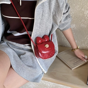 Mini sac à bandoulière rouge pour filles avec nœud et ourson en peluche, mode enfant