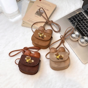 Kids Mini Crossbody Bag Faux Suede Cartoon Animal Embroidery Large Bow Adjustable Shoulder Bag For Girls Cute