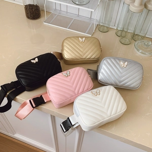 Kids Chest Bag PU Leather Quilted Butterfly Decor Adjustable Strap Fashion Waist Pack For Boys Girls Toddler