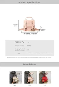 Detailed size guide and technical specifications for the cute ladybug print PU backpack