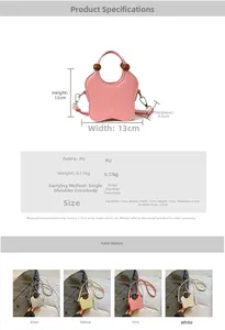 Detail view of pink butterfly PU leather crossbody bag with pearl handle and size dimensions