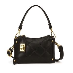Chic black quilted leather handbag with gold twist-lock and adjustable shoulder strap