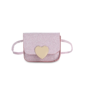 Mini sac à paillettes roses pour filles avec fermoir cœur doré et bandoulière assortie