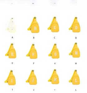 Grille de 12 sacs de poitrine jaunes pour enfants avec broderies de lettres blanches