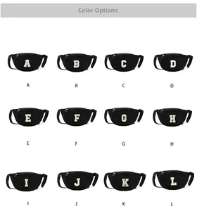 Matrix view of black nylon chest bags featuring custom embroidered letters from A to L