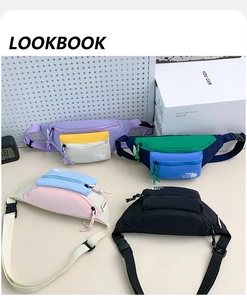 Détails de sacs banane en nylon pour enfants avec doubles zips et sangles réglables