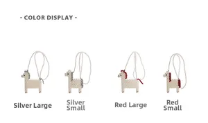 Color display of handmade beaded pony bags in silver and red with pearl textures