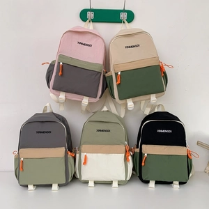 Kids School Backpack Large Capacity Nylon Contrast Color Trendy Childrens Rucksack For Boys Girls Primary Students