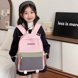 Pink and green color-block backpack for students with large capacity and durable nylon straps