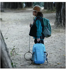 Detail of kids outdoor backpack with side mesh pocket and adjustable chest strap buckle