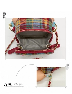 Détail du mini sac à carreaux montrant la doublure à chevrons et la chaîne dorée