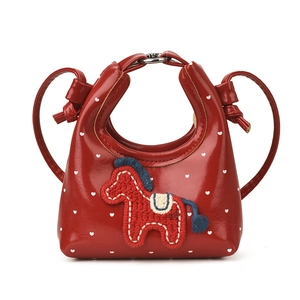 Mini sac à main rouge pour enfants avec pois, écusson poney et bandoulière