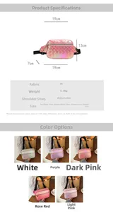 Sac banane laser iridescent avec motif matelassé, guide des tailles et coloris variés
