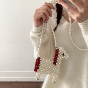 Sac à bandoulière alpaga en perles blanches fait main avec détails rouges pour enfant