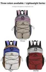 Nylon hiking backpack details featuring elastic bungee cords and lightweight waterproof fabric