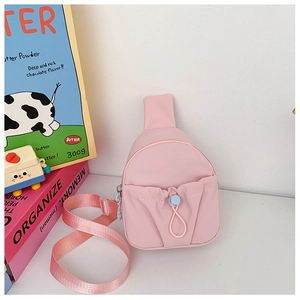 Pink minimalist crossbody chest bag for kids with adjustable nylon strap and dual storage