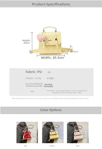 Detail view of mini PU leather backpack dimensions and color options with heart charms