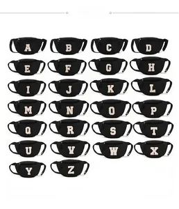 Grid view of 26 black kids' fanny packs with white A-Z alphabet letters and zippers