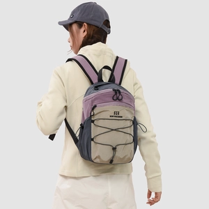 Large capacity nylon outdoor hiking backpack with purple grid and multi-layer zipper storage