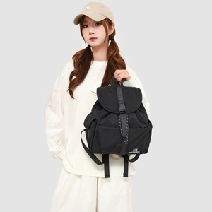 Minimalist black large capacity school backpack for kids featuring buckle flap closure